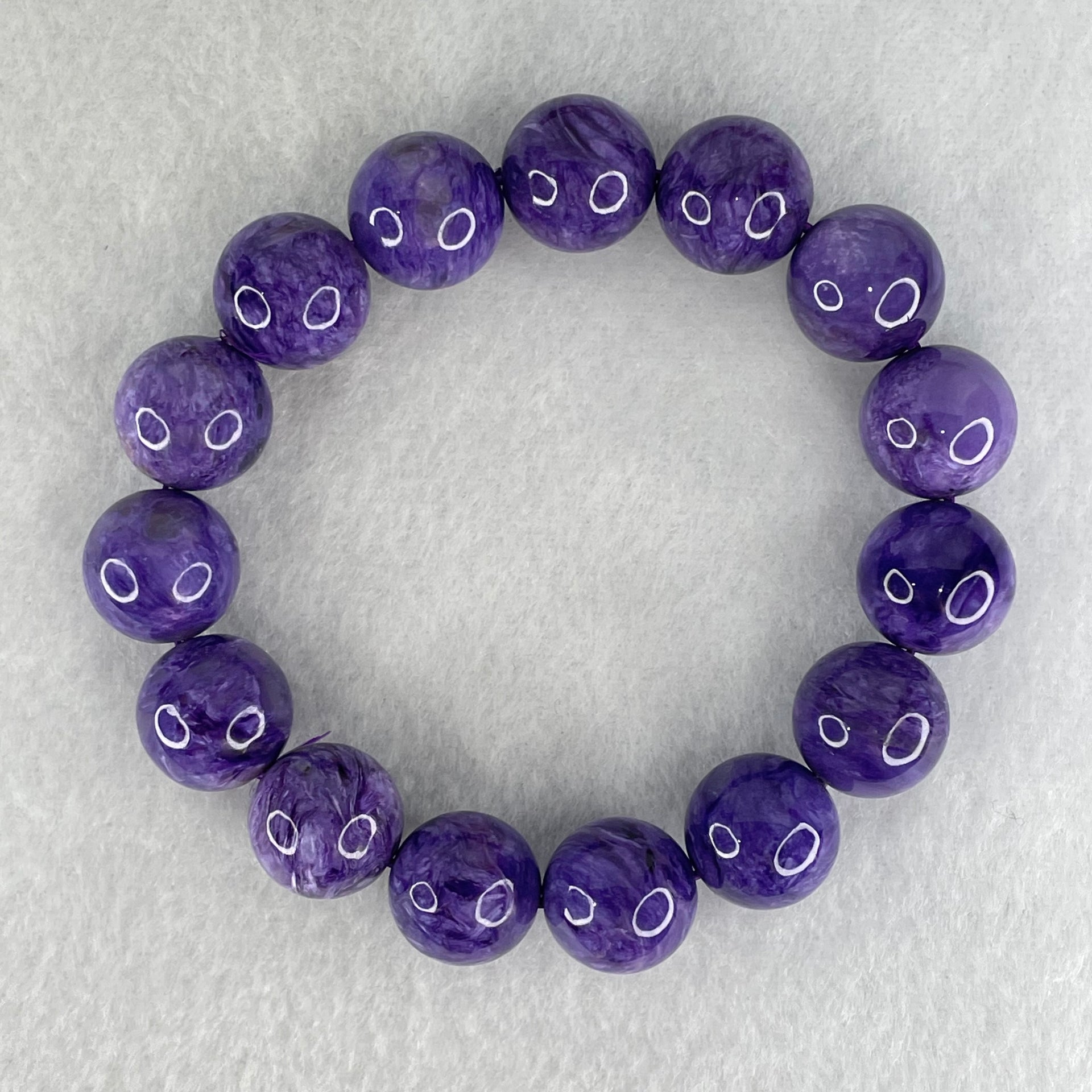 Good Grade Natural Charoite Beads Bracelet 59.867g 18.5cm 14.4mm 15 Beads - Huangs Jadeite and Jewelry Pte Ltd