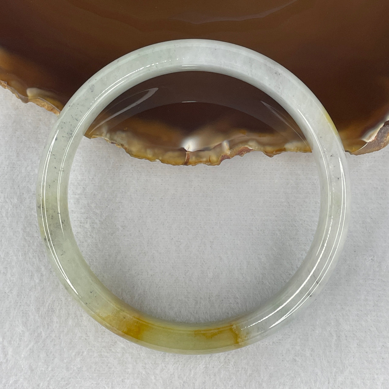 Certified Natural Type A Faint Green, Yellowish & Wuji Grey Piao Hua Jadeite Bangle | Majestic Round Court Silhouette | Substantial Myanmar Feicui Flawless Abundance & Auric Armor Bangle (51.34g 11.8x7.0mm | 62.0mm Inner Diameter | Perfect)