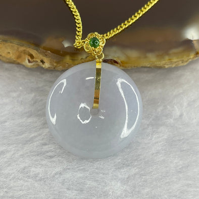 Type A Lavender Jadeite Ping An Kou Donut 平安扣 in 18k Gold Setting 4.57g 23.2 by 19.9 by 5.1mm with 925 Silver Necklace - Huangs Jadeite and Jewelry Pte Ltd