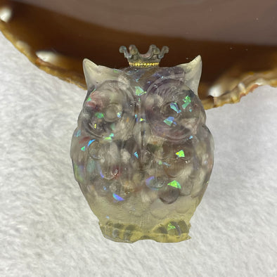 Acrylic with Natural Cacoxanite Owl Mini Display 95.85g 55.6 by 43.5 by 40.5mm - Huangs Jadeite and Jewelry Pte Ltd