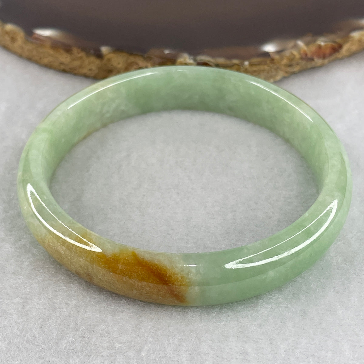 Natural Type A Jadeite Bangle | Light Green & Yellowish (43.97g | 58.9mm Inner Diameter | 12.0 x 6.9mm) (Slight Internal Line)