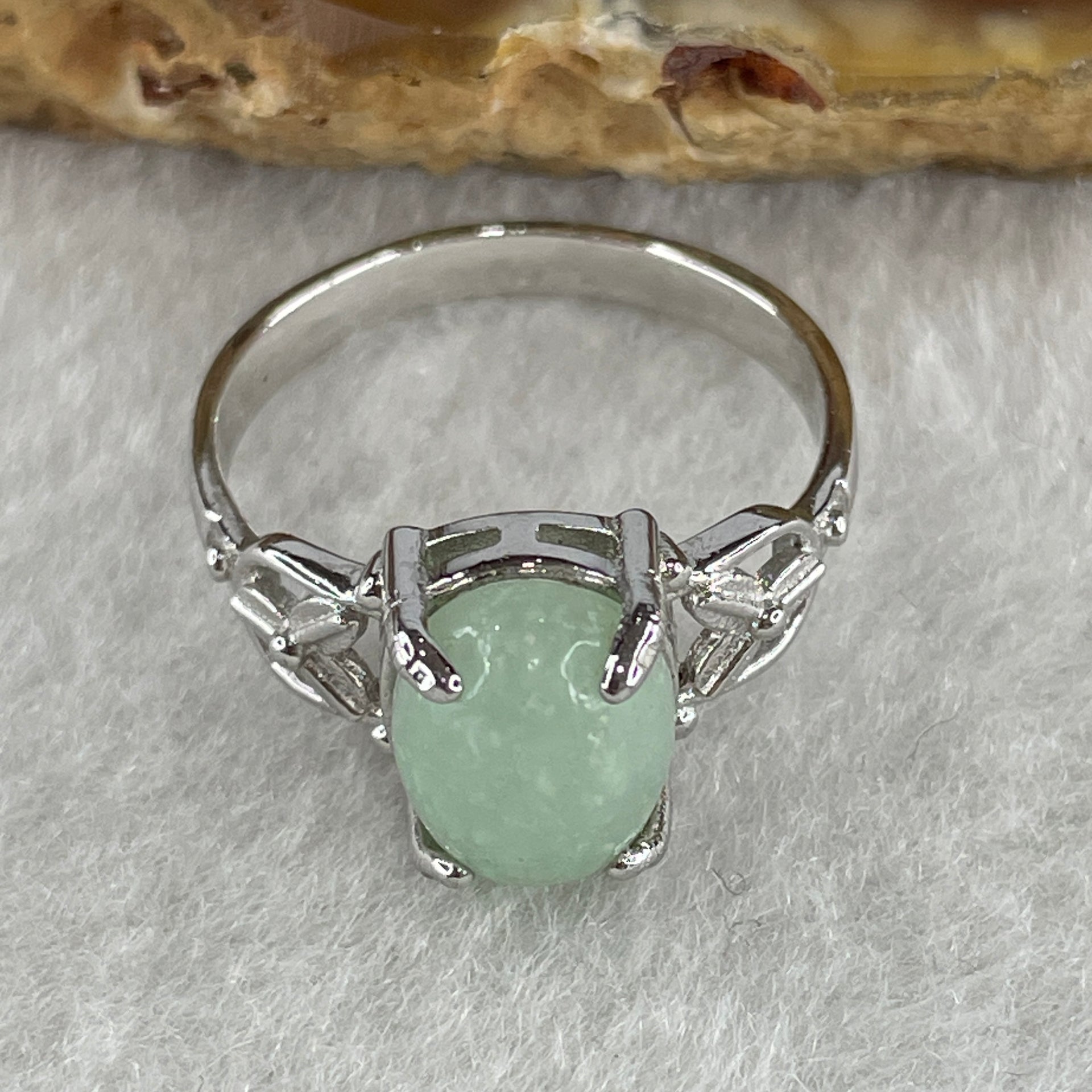 Natural Type A Green Jadeite Ring in S925 Sliver 2.44g 9.6 by 7.3 by 4.5mm US 6.7 Hk 14.8 - Huangs Jadeite and Jewelry Pte Ltd