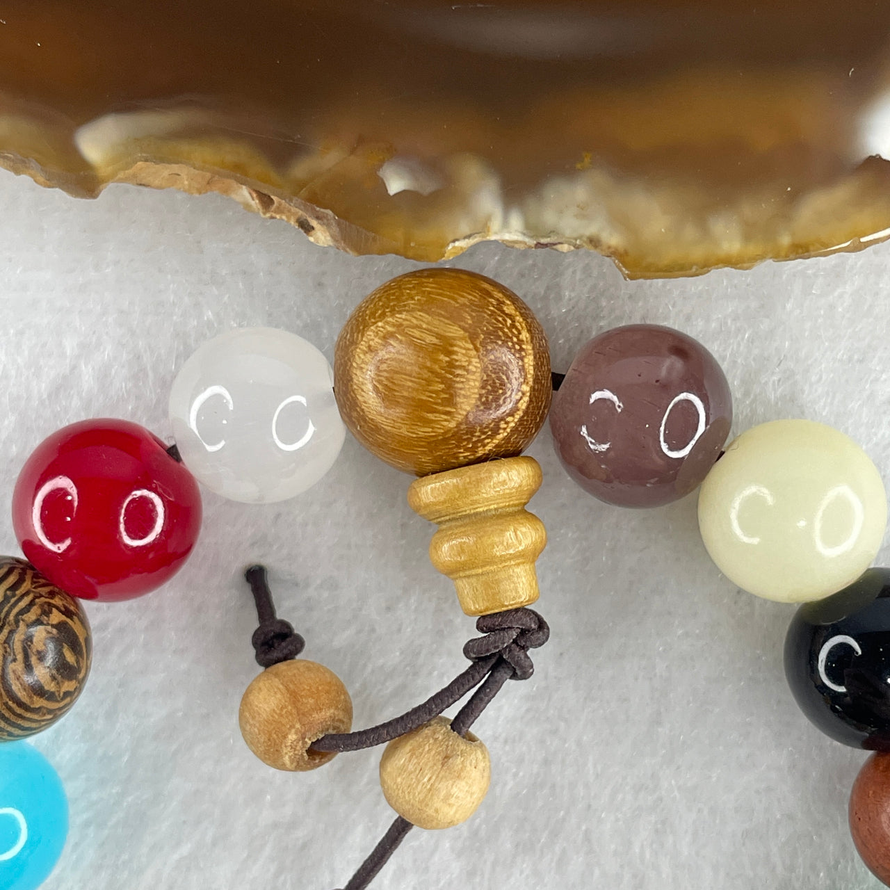 Natural Multi Treasures Agate Wood Beads Bracelet 18.21g 15cm 10.6mm 18 Beads