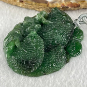 Type A Old Mine Dark Blueish Green Jadeite Double Sided Triple Fish Coin and Ruyi Pendant 41.63g 52.9 by 41.1 by 12.9mm - Huangs Jadeite and Jewelry Pte Ltd