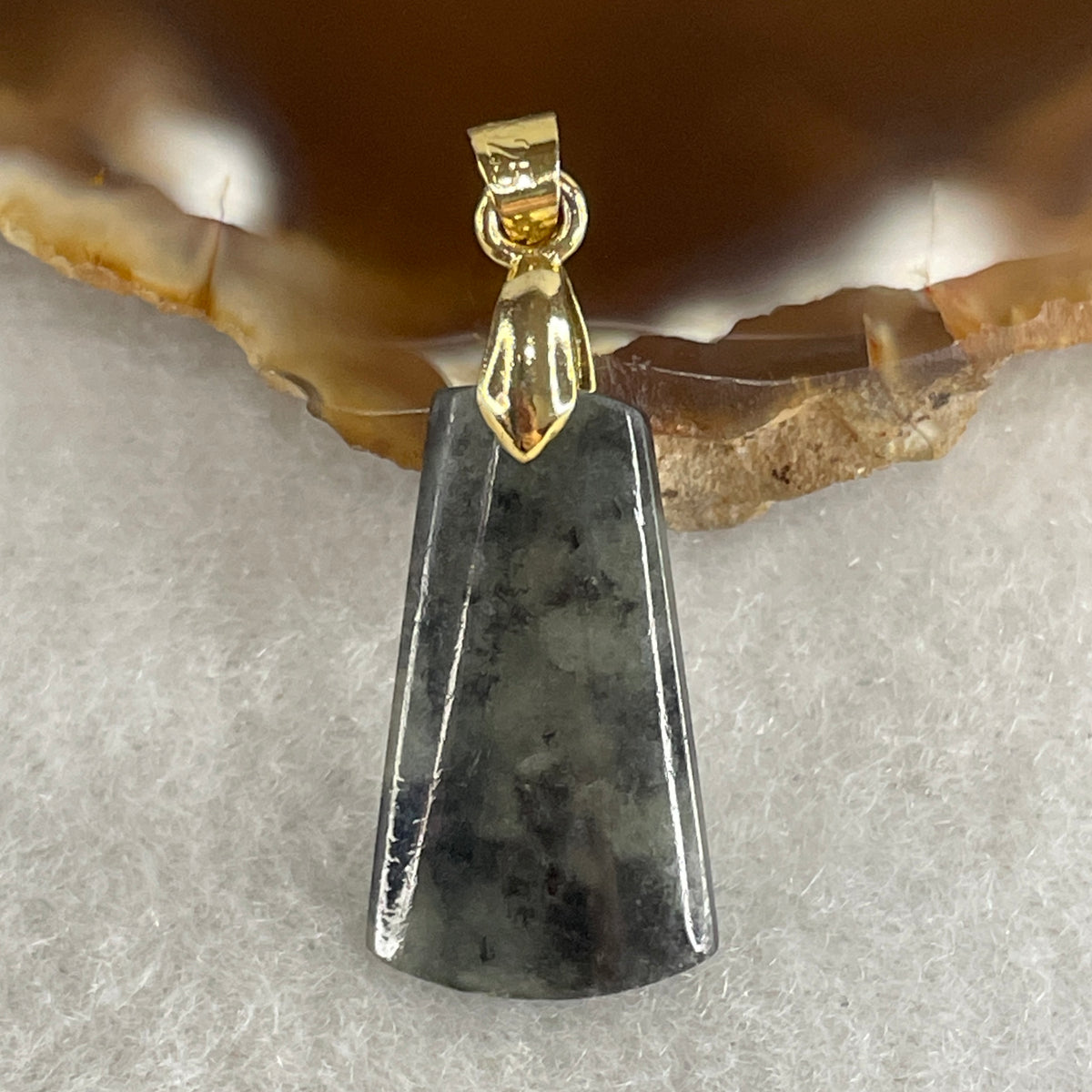 Natural Type A Semi Icy Wuji Grey Jadeite Wushipai Pendant in Gold-Color S925 Silver | (2.10g | 21.0 x 12.1 x 3.3mm | Unobstructed Peace & Supreme Protection Anchor, Feng Shui Harmony & Executive Shield Pendant) - Huangs Jadeite and Jewelry Pte Ltd