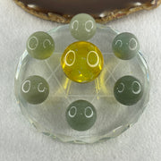 Natural Green Aventurine 20.8mm with Yellow Liuli 29.5mm 7 Sphere Balls Set with 7 Star Base Display 332.9g 100.8 by 40.5mm - Huangs Jadeite and Jewelry Pte Ltd