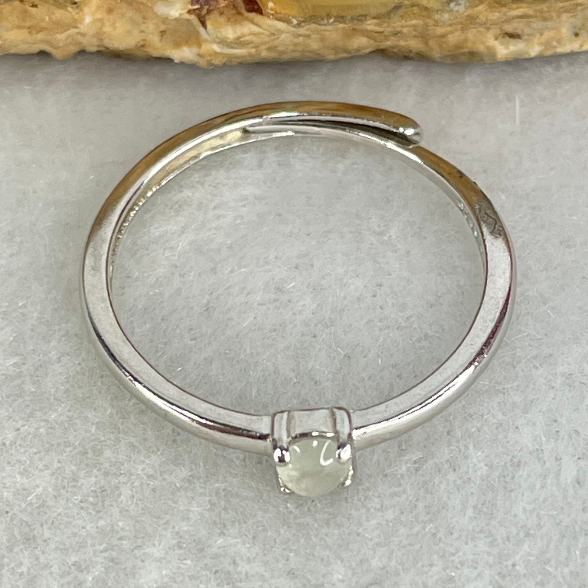 Type A Semi Icy Light Lavender Cabochon Jadeite in S925 Sliver Ring (Adjustable Size) 0.89g 3.1 by 2.0mm - Huangs Jadeite and Jewelry Pte Ltd
