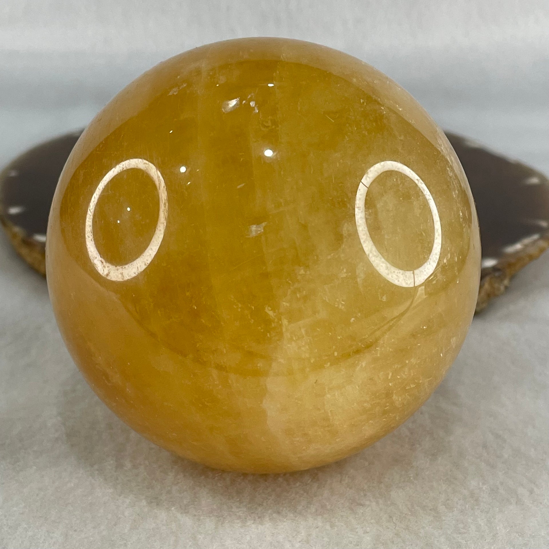 Natural Citrine Display Sphere Ball with Wooden Stand Display 730.53g 79.4 by 91.6mm - Huangs Jadeite and Jewelry Pte Ltd