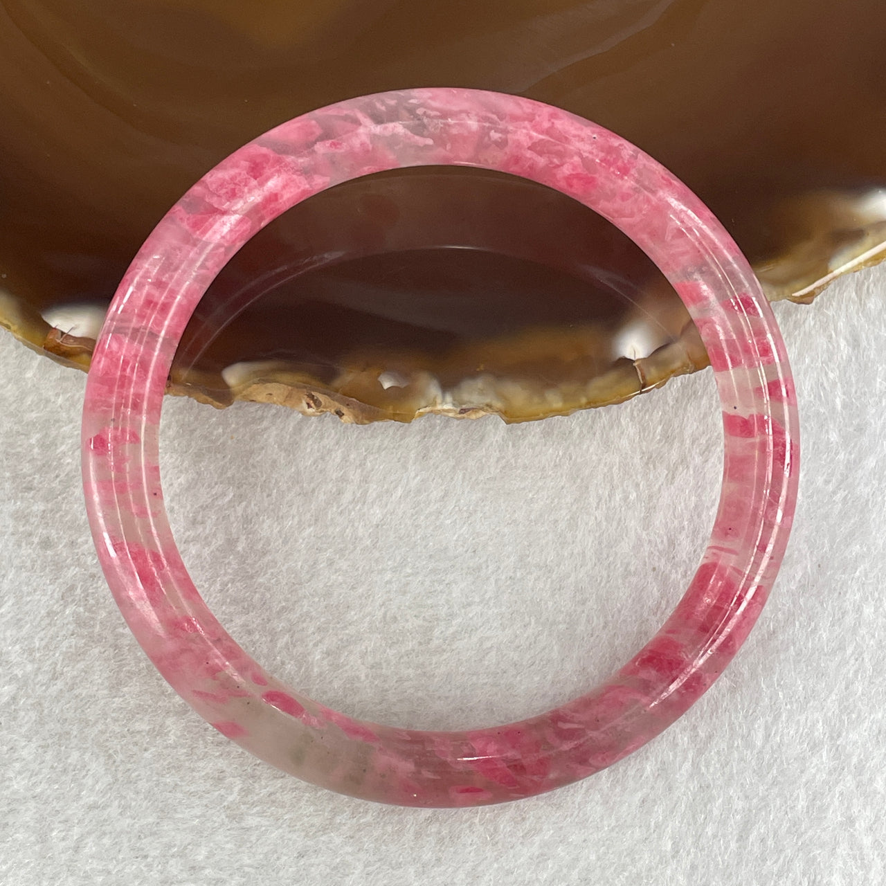 Natural Pinkish Flora Agate Bangle 31.27g Internal Diameter 58.4mm 8.8 by 8.2mm (Perfect)