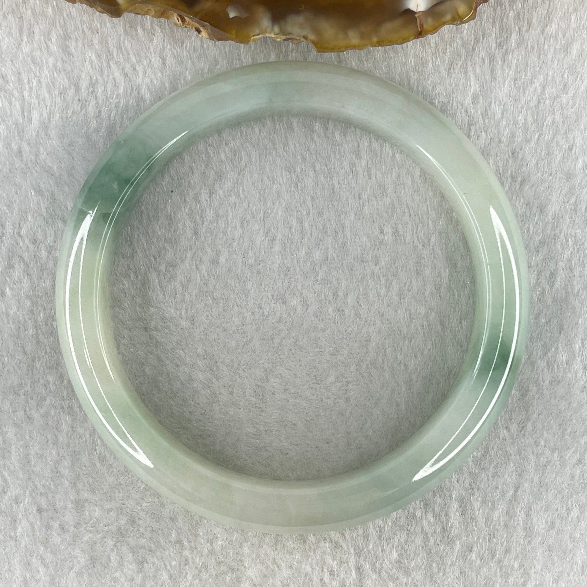 Natural Type A Jelly Faint Green with Blueish Green Piao Hua Flora Jadeite Bangle 44.39g Inner Diameter 55.2mm 11.2 by 8.3mm (Internal Lines) - Huangs Jadeite and Jewelry Pte Ltd