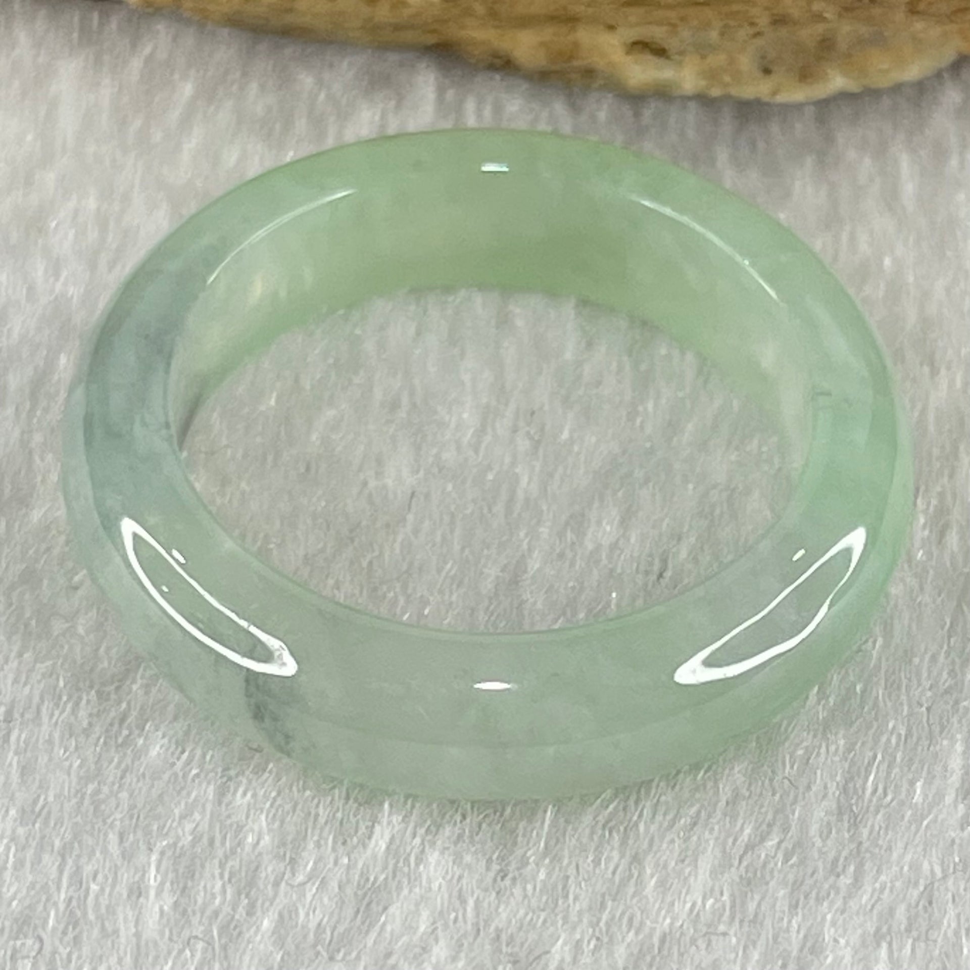 Type A Semi Icy Faint Blueish Green With Blueish Green Patches Jadeite Ring 2.44g 4.8 by 3.2 US6.75 HK14.8 (Very Slight Internal Lines) - Huangs Jadeite and Jewelry Pte Ltd