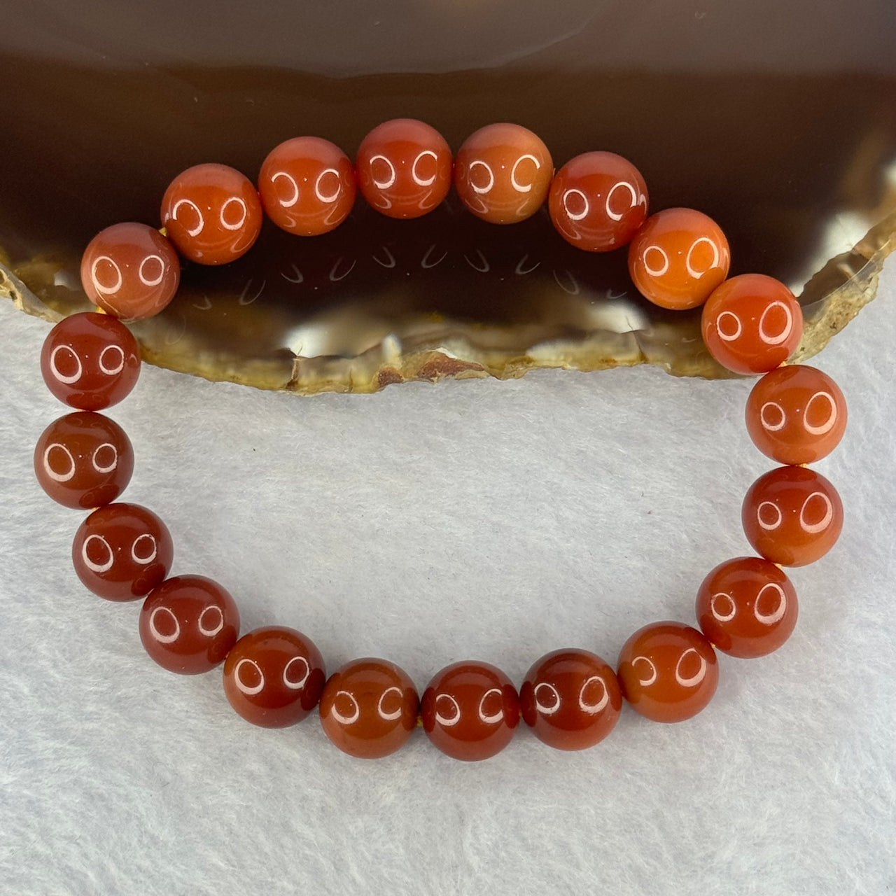 Natural Cinnabar Beads Bracelet 红朱砂手链 29.06g 17.5cm 10.4mm 20 Beads - Huangs Jadeite and Jewelry Pte Ltd