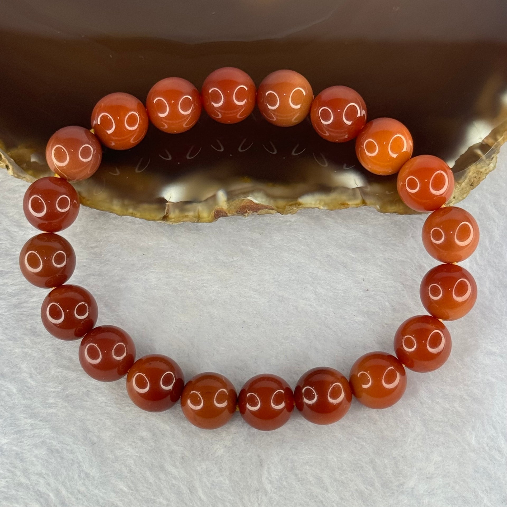 Natural Cinnabar Beads Bracelet 红朱砂手链 29.06g 17.5cm 10.4mm 20 Beads - Huangs Jadeite and Jewelry Pte Ltd