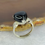 Natural Black Obsidian in S925 Sliver Ring (Adjustable Size) 3.47g 12.2 by 11.5 by 7.1mm - Huangs Jadeite and Jewelry Pte Ltd
