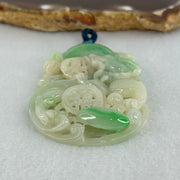 Type A Natural Light Green with Apple Green Jadeite 3D Dragon In Hollow Carving Pendant 27.58g 58.65 by 39.42 by 8.48mm with NGI Cert No. 16824716 - Huangs Jadeite and Jewelry Pte Ltd