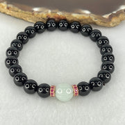 Type A Opaque Black Omphasite Jadeite Beads with Faint Green Jadeite Melon Charm Bracelet 21.49g 15.5cm 8.0mm 22 Bead 10.1 by 9.3m 1 Bead - Huangs Jadeite and Jewelry Pte Ltd