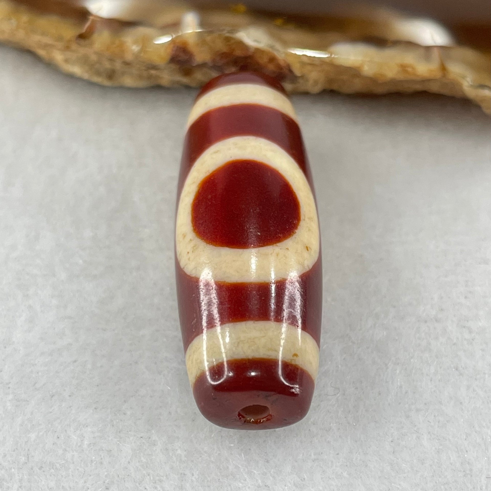 Natural Powerful Tibetan Old Oily Red White Agate One Eye Fire Sign Dzi Bead Heavenly Master (Tian Zhu) 一眼火天珠 10.52g 38.0 by 13.3mm - Huangs Jadeite and Jewelry Pte Ltd