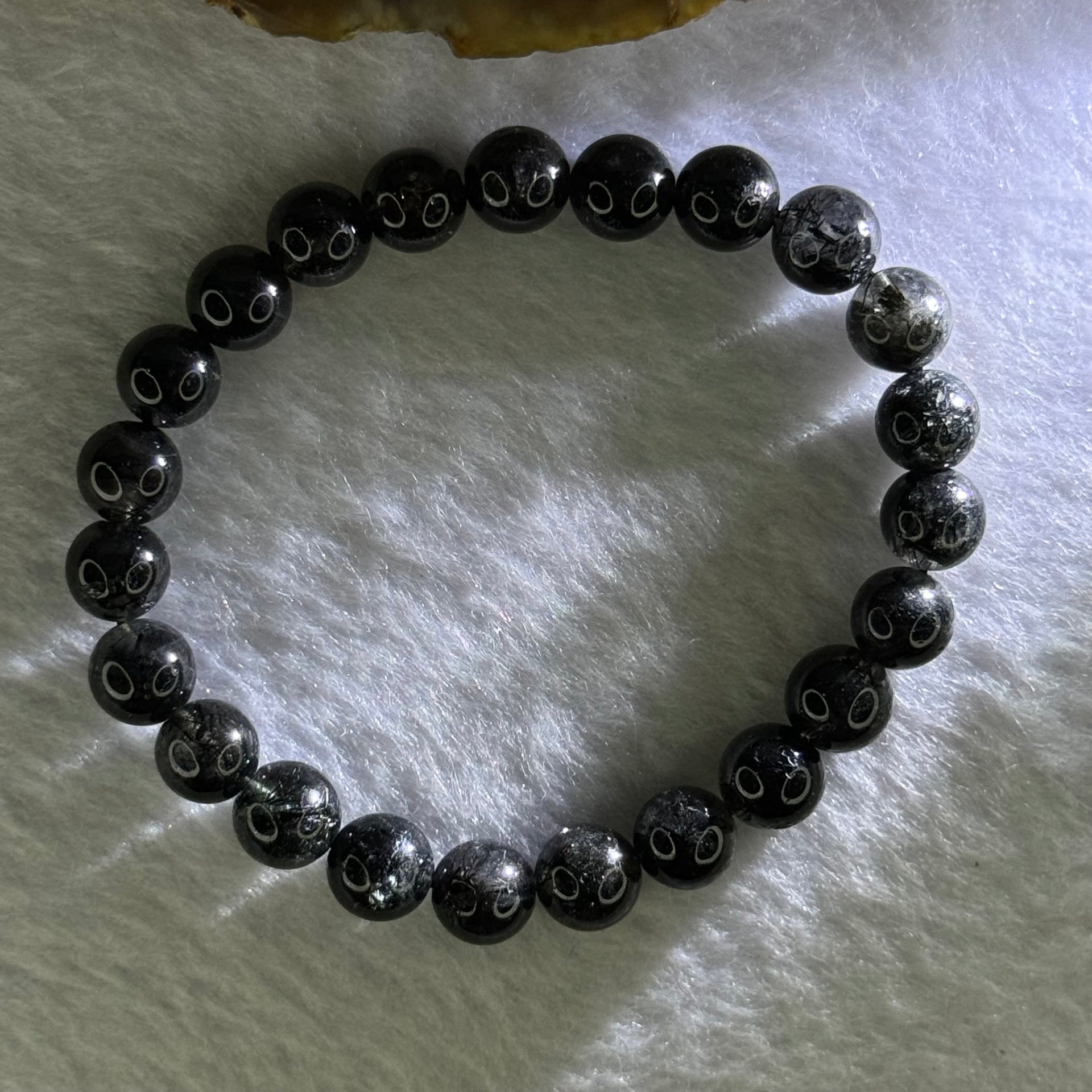 Natural Black Rutilated Quartz Beads Bracelet 天然黑发水晶手链 17.54g 15cm 8.4mm 23 Beads - Huangs Jadeite and Jewelry Pte Ltd