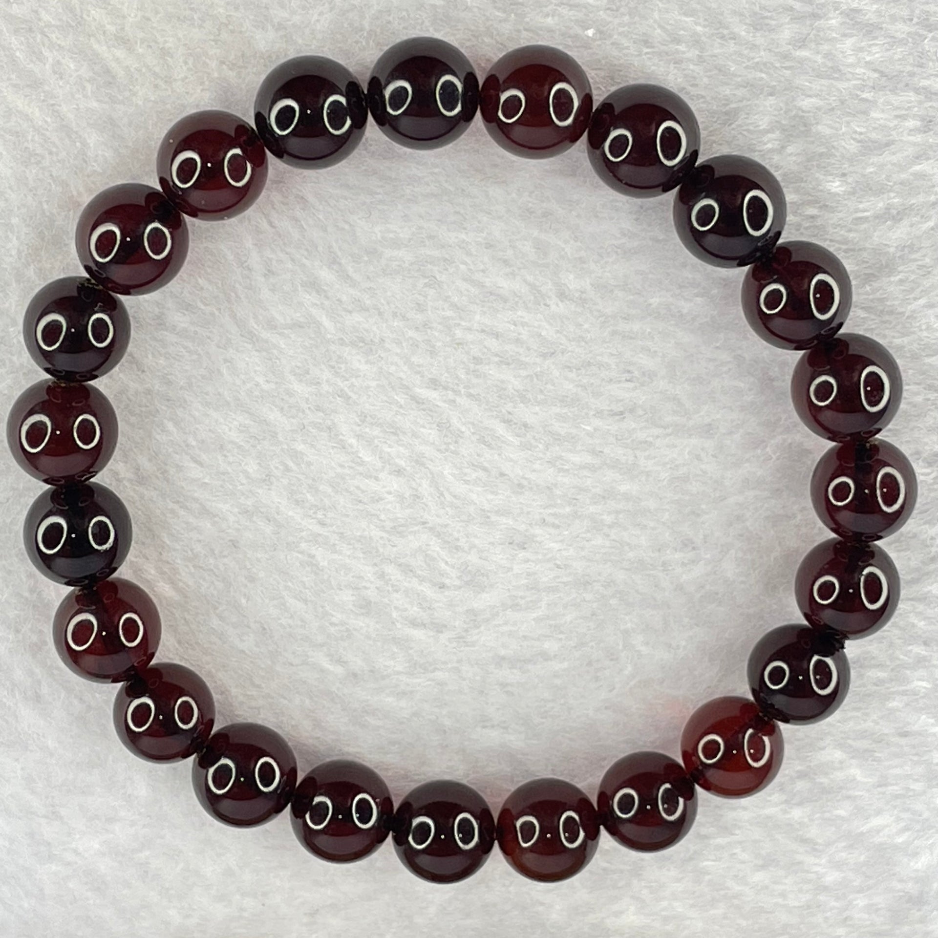 Natural Dark Red Blood Amber Beads Bracelet 天然血珀手链 8.12g 17cm 8.7mm 23 Beads - Huangs Jadeite and Jewelry Pte Ltd