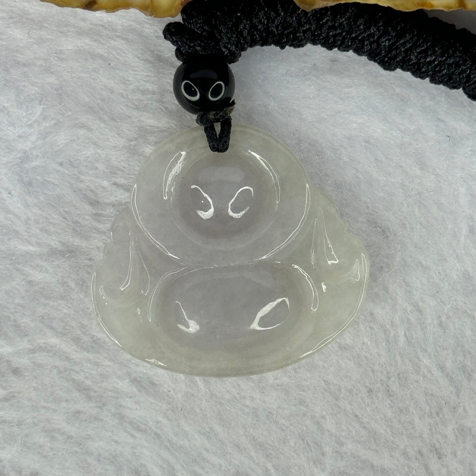 Type A Light Lavender Jadeite Milo Buddha Pendent 7.06g 25.4 by 28.3 by 3.0mm - Huangs Jadeite and Jewelry Pte Ltd