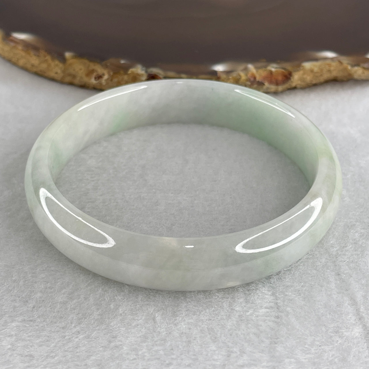 59.6mm Genuine Type A Jadeite Bangle - Large Size Faint Green Lavender Natural Jadeite Jewelry - 45.58g Wide Untreated Jade Bracelet for Women 12.9x7.6mm Wide (Very Slight Internal Lines)