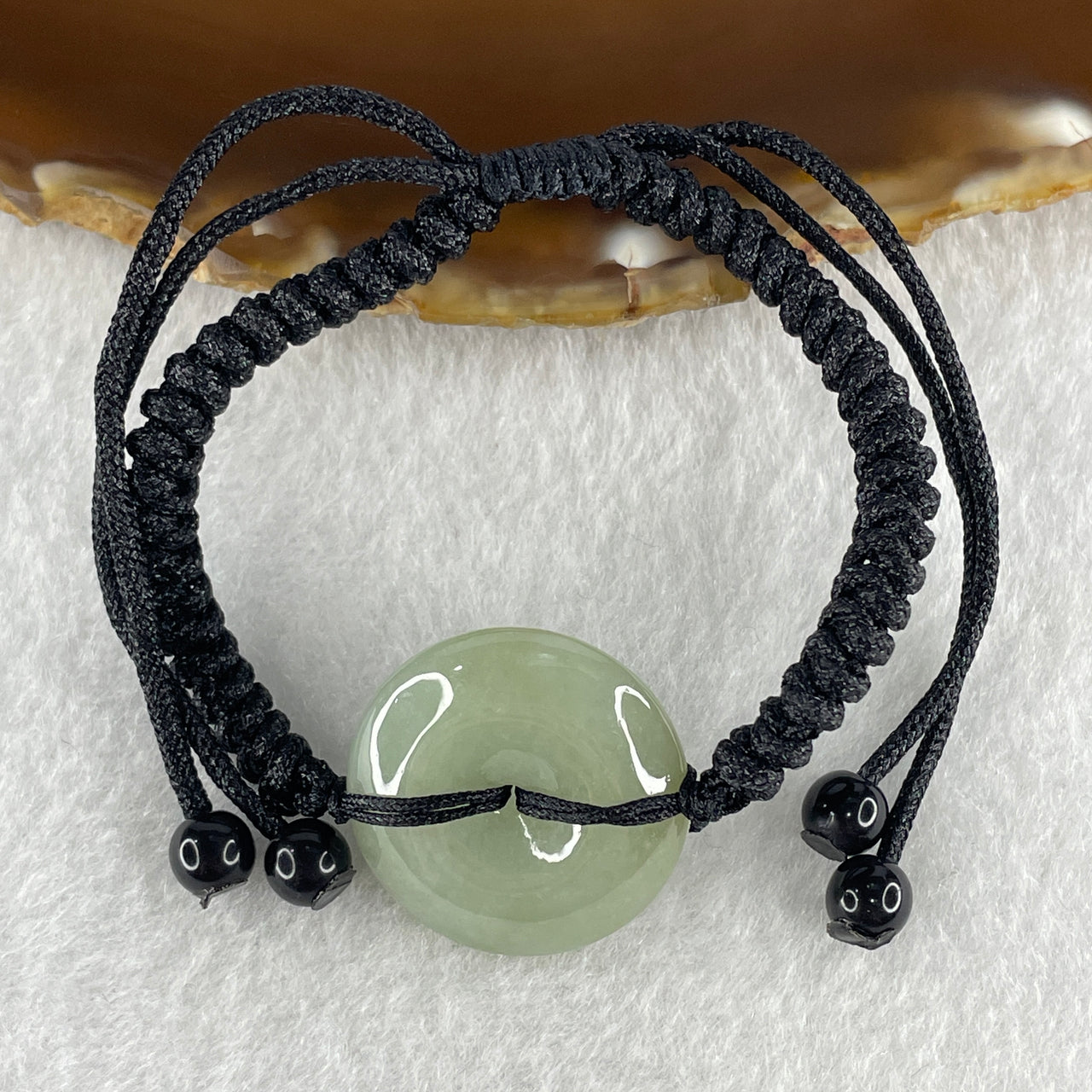 Natural Type A Green Jadeite Ping An Kou Donut String Bracelet 9.49g 23.3 by 6.7mm