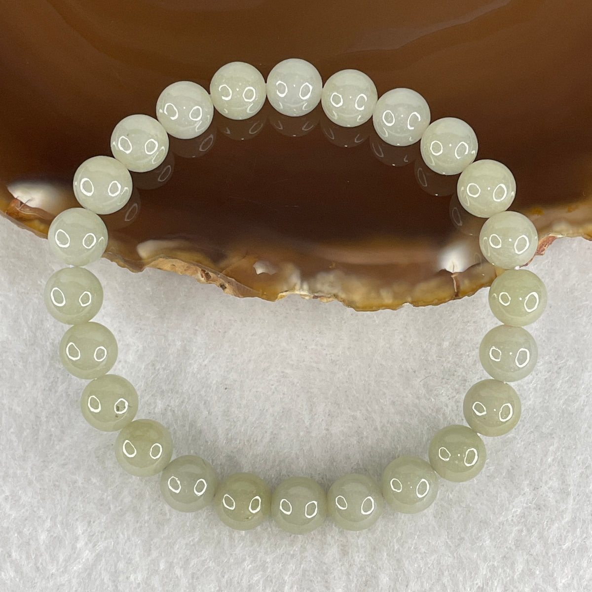 Natural Type A Brownish Green Jadeite Bead Bracelet | Untreated Earth-Tone Fei Cui Stretch Bracelet (19.20g | 15.5cm Wrist | 7.8mm | 24 Beads)
