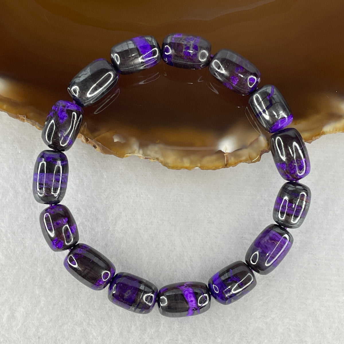 Very Good Grade Natural Sugilite Lulutong Beads Bracelet | 8.1mm Imperial Violet Fortune Cylinder Amulet (24.61g | 15cm Wrist | 15 Lulutong)
