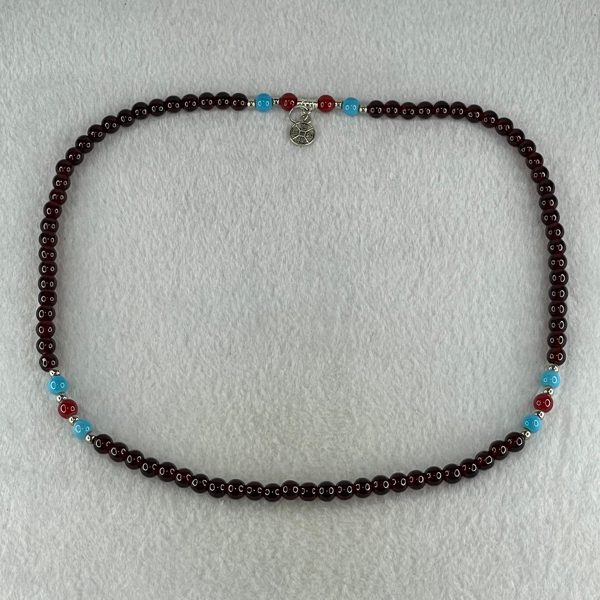 Man Made Red with Blue and Red Agate Beads Necklace 27.08g 52cm 6.4mm 76Beads - Huangs Jadeite and Jewelry Pte Ltd