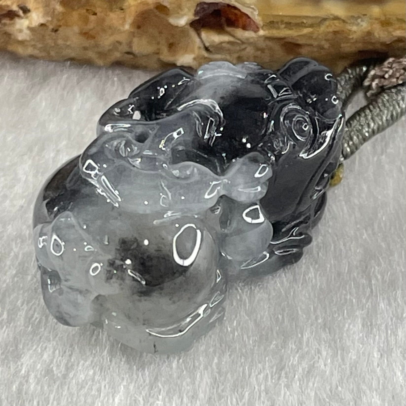 Type A Wuji Black Grey Patches Jadeite Male Pixiu Pendant Charm 8.96g 25.4 by 14.9 by 12.7mm - Huangs Jadeite and Jewelry Pte Ltd