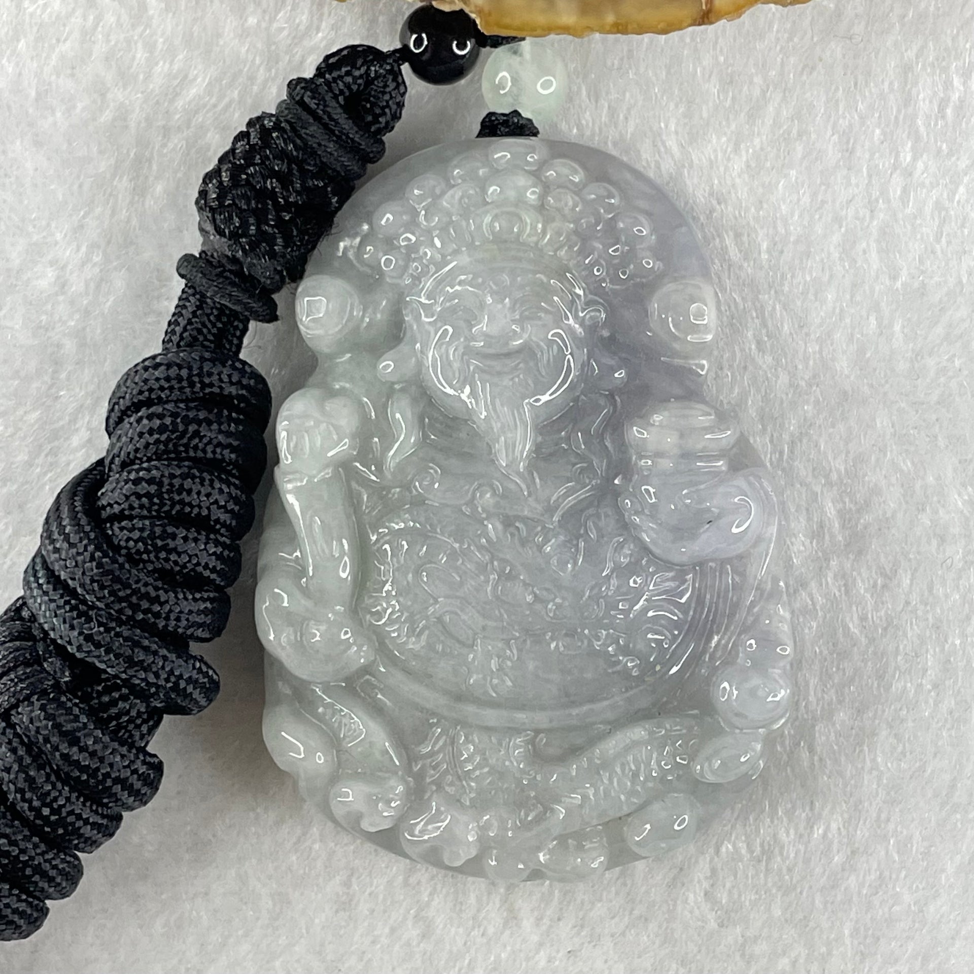 Type A Lavender and Light Blueish Green Jadeite Cai Shen Ye God Of Fortune Pendant 53.7g 53.0 by 37.4 by 12.3mm - Huangs Jadeite and Jewelry Pte Ltd