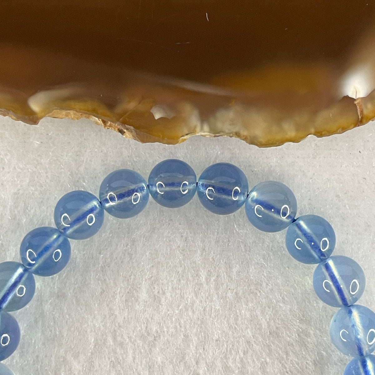 Certified Good Grade Natural Aquamarine Beads Bracelet | 14.5cm with 25 Beads 7.3mm (12.14g | Ocean Blue Translucency | Throat & Third Eye Chakra Harmony, Tranquil Communication & Serene Wealth Shield)