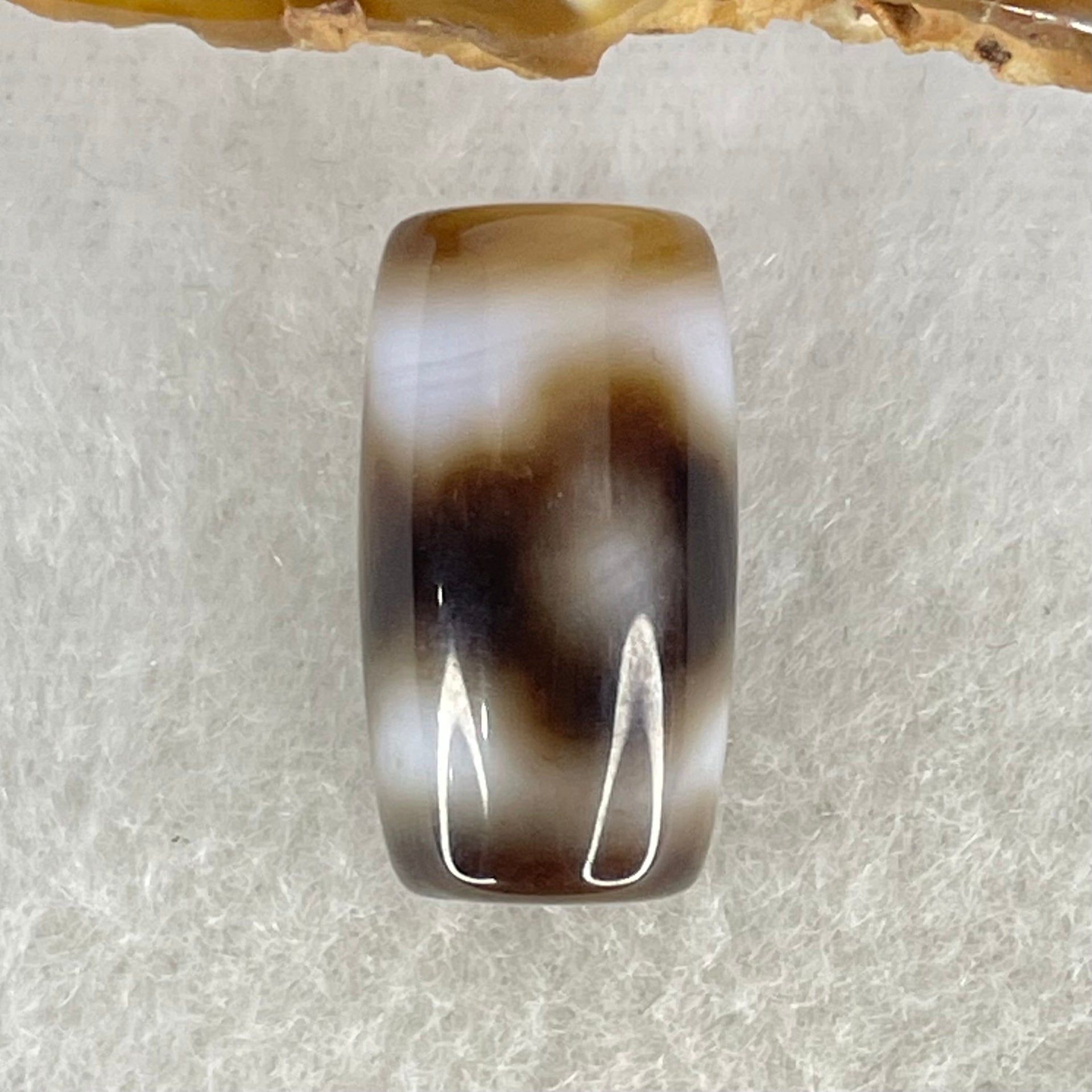 Natural Powerful Tibetan Old Oily Dark Brown With White Agate 3 Eyes Dzi Bead Heavenly Master (Tian Zhu) 三眼天诛 3.95g 19.6 by 10.8mm - Huangs Jadeite and Jewelry Pte Ltd