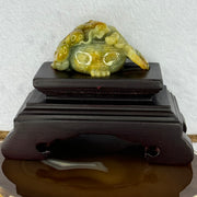 Grand Master Type A Blueish Green with Brownish Yellow Jadeite Dragon on Wealth Pot with Treasures 133.13g 36.0 by 69.3 by 39.5mm - Huangs Jadeite and Jewelry Pte Ltd