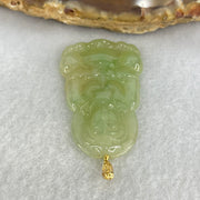 18K Yellow Gold Type A Icy Light Green Jadeite Guan Yin Pendant 4.00g 33.8 by 21.1 by 3.5mm - Huangs Jadeite and Jewelry Pte Ltd