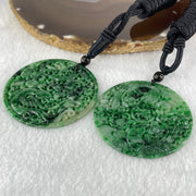 Grandmaster Type A Old Mine Green Piao Hua Jadeite Dragon 15.44g 51.9 by 3.0mm Twin Phoenix 15.25g 49.5 by 2.7mm Pendant Pair 花开富贵 - Huangs Jadeite and Jewelry Pte Ltd