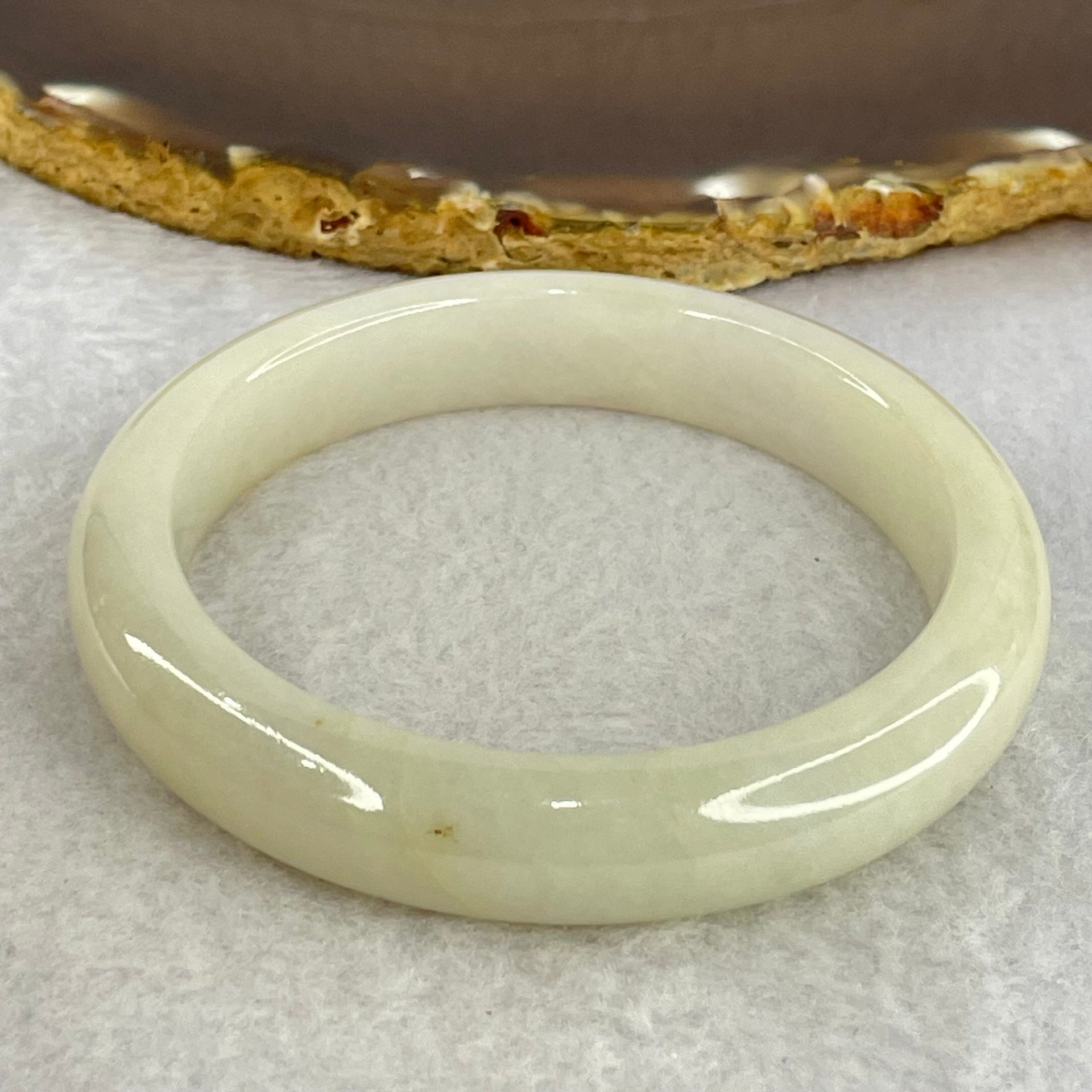Type A Faint Yellowish Green Lavender Jadeite Bangle Internal Diameter 56.9mm 55.50g 12.4 by 8.6mm (Internal Lines) - Huangs Jadeite and Jewelry Pte Ltd