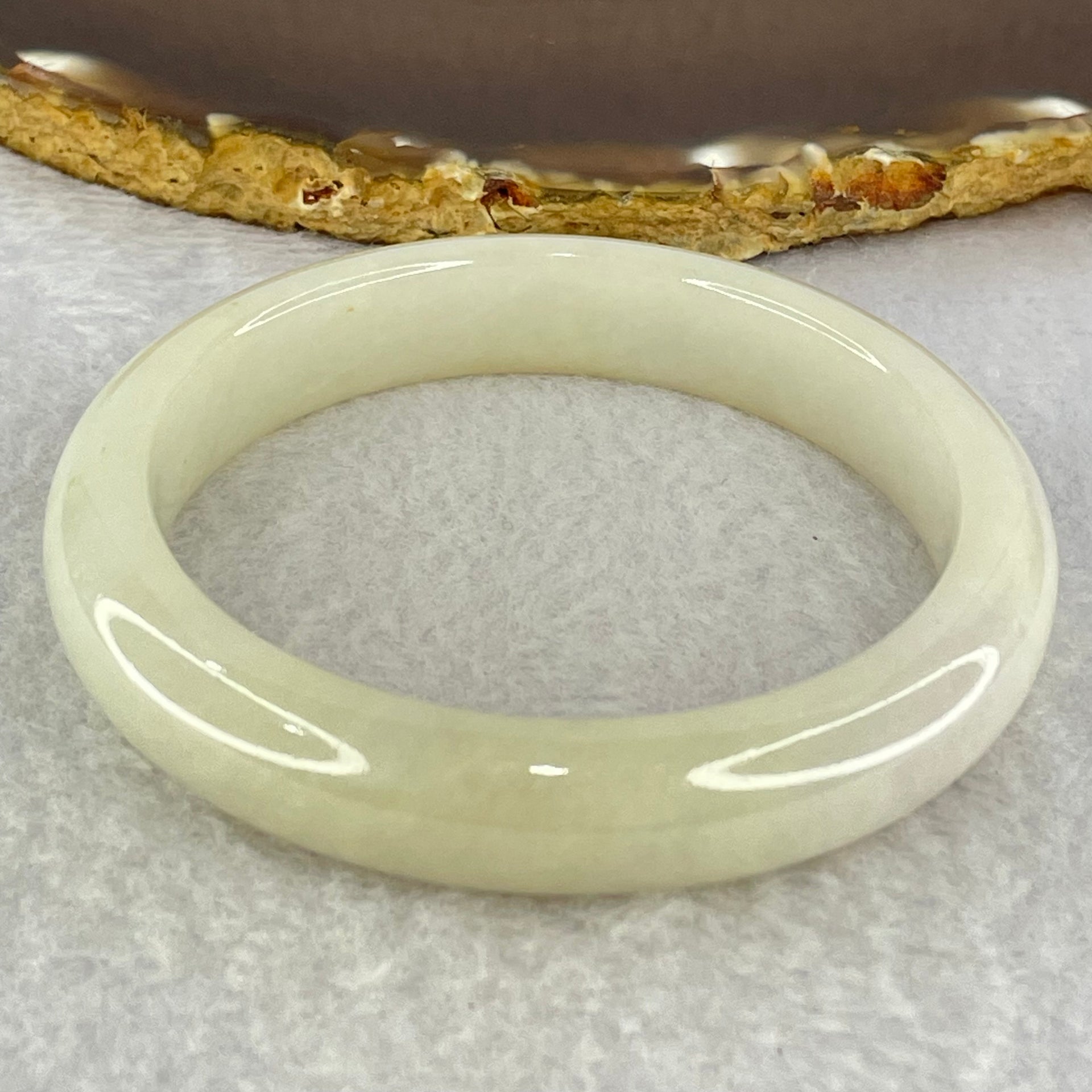 Type A Faint Yellowish Green Lavender Jadeite Bangle Internal Diameter 56.9mm 55.50g 12.4 by 8.6mm (Internal Lines) - Huangs Jadeite and Jewelry Pte Ltd