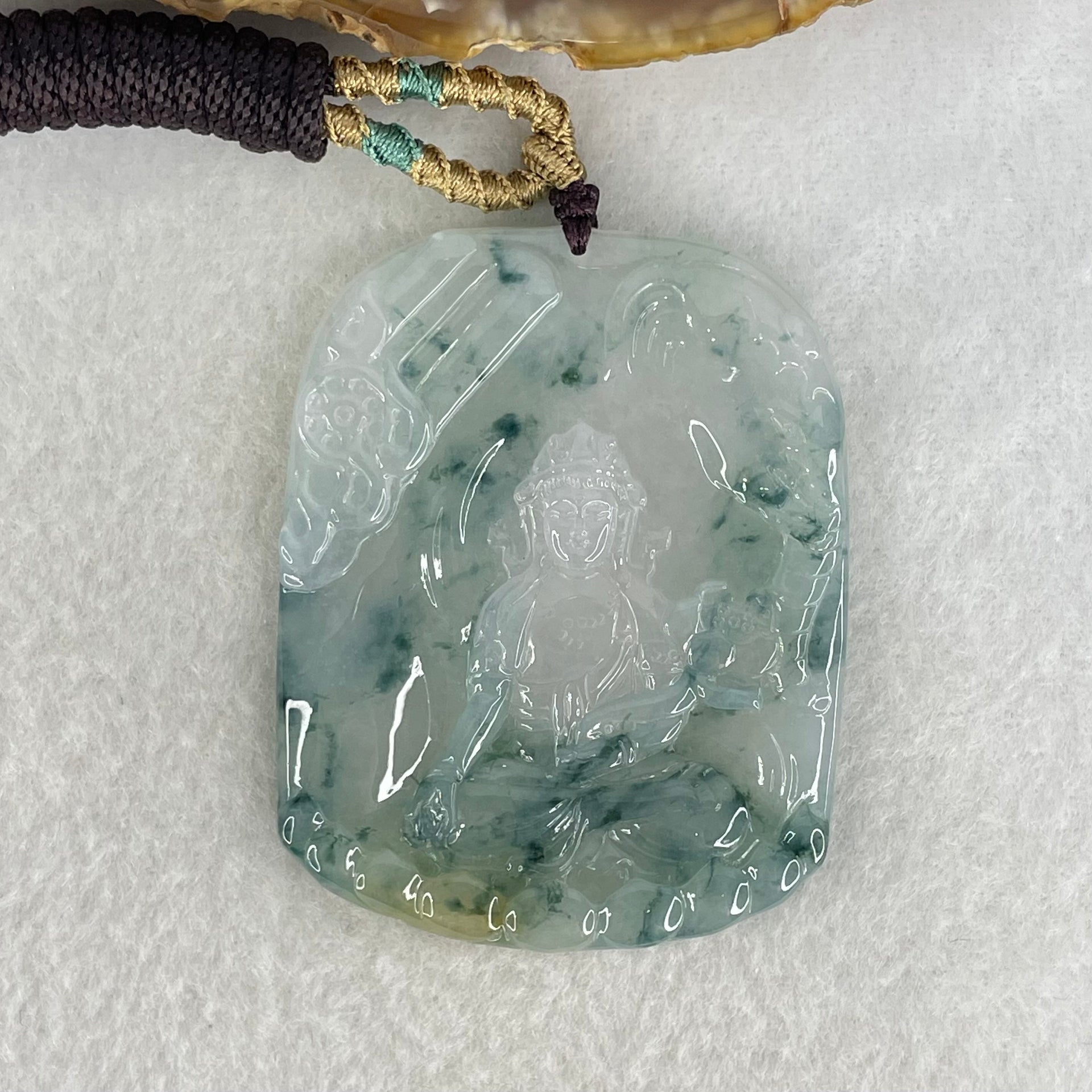 Type A Semi Icy Green with Lavender and Yellow and Blueish Green Piao Hua Jadeite Pendant 32.98g 59 by 46 by 5mm - Huangs Jadeite and Jewelry Pte Ltd