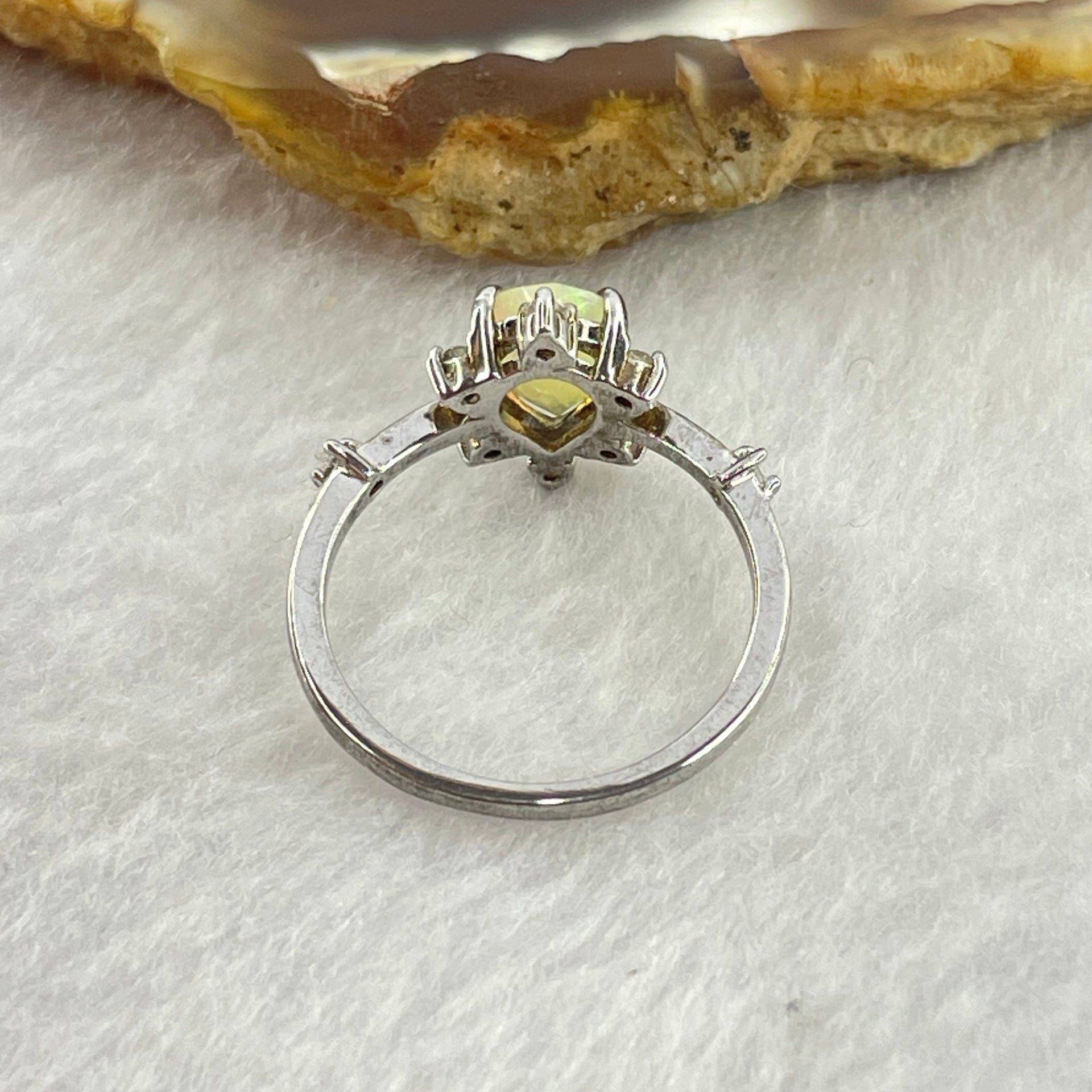 Natural Teardrop Opal 7.5 by 6.0 by 4.0mm with Crystals In S925 Sliver Ring (Adjustable Size) 1.79g - Huangs Jadeite and Jewelry Pte Ltd