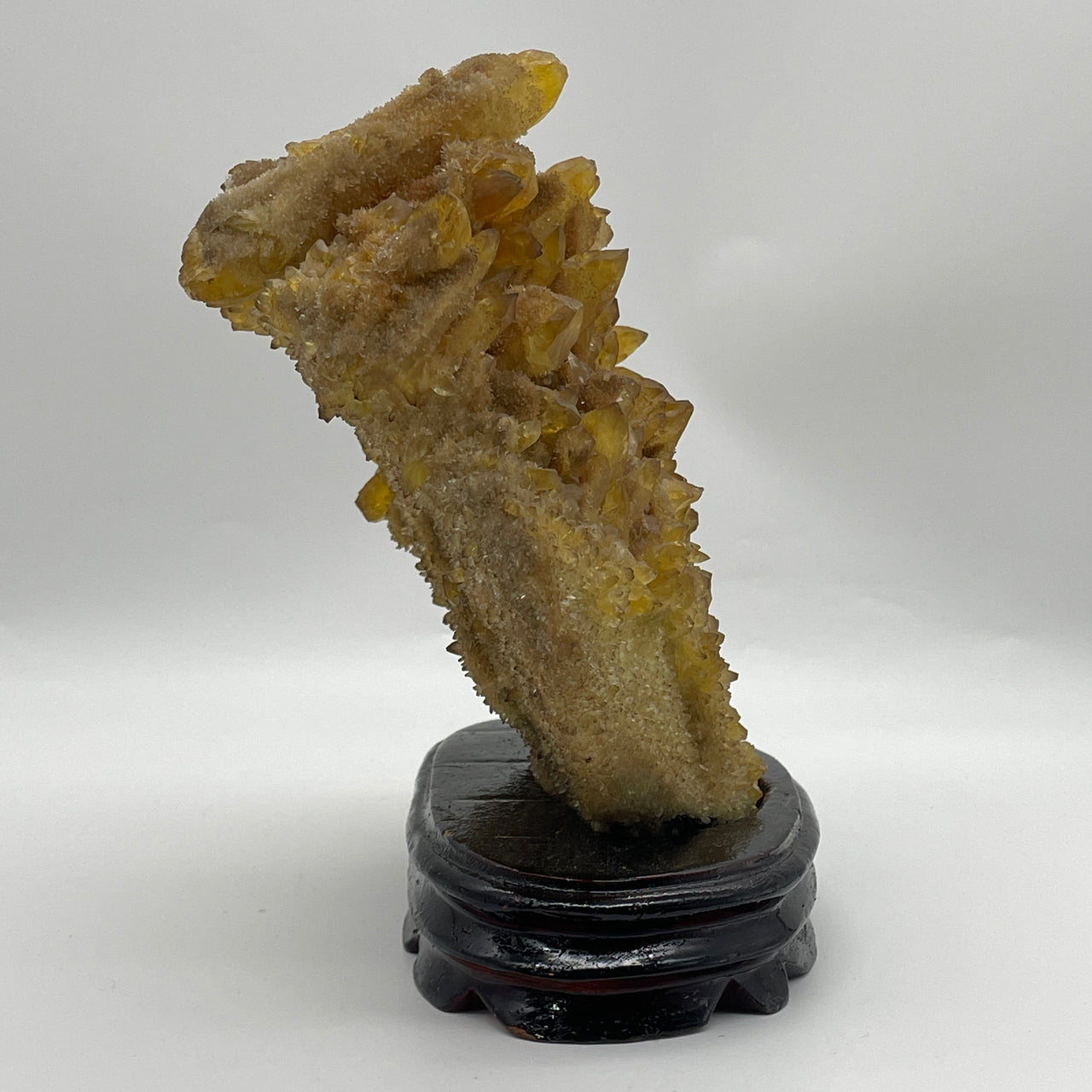 Natural Yellow Ferruginous Quartz Triangle Shape Display with Wooden Stand 3,038.8g 235.0 by 150.0 by 215.0mm