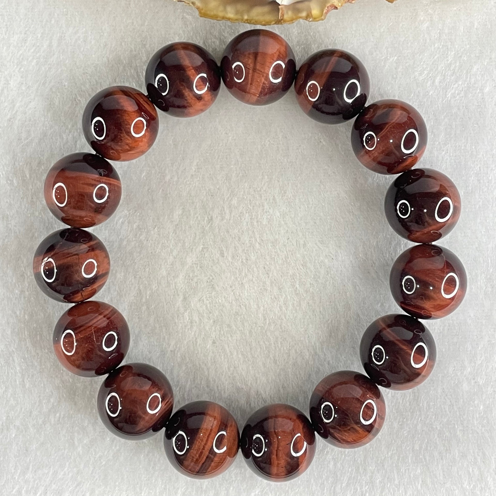 Natural Red Tiger's Eye Quartz Beads Bracelet 63.42g 17cm 14.5mm 15 Beads - Huangs Jadeite and Jewelry Pte Ltd