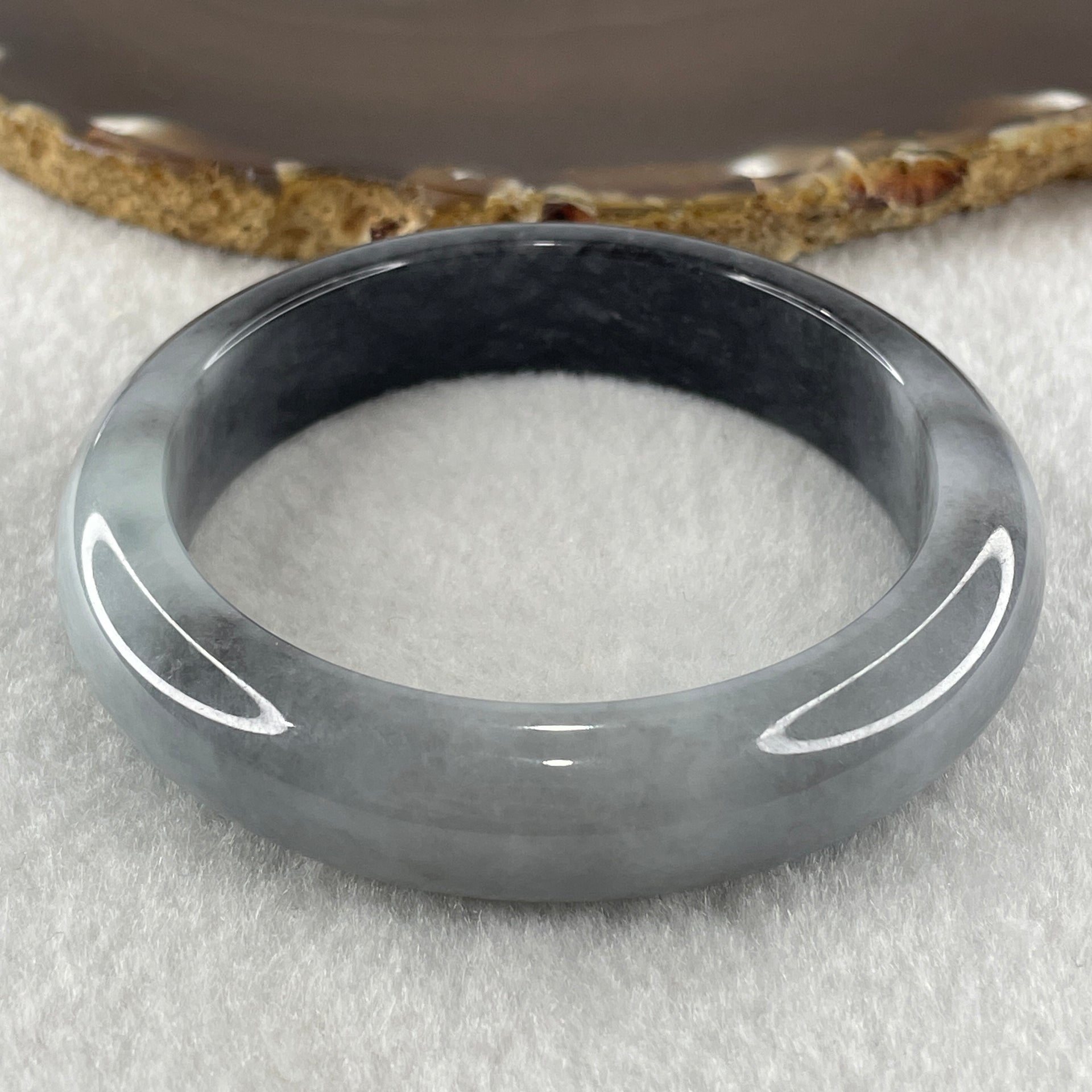 Type A Natural Wuji Grey Black Jadeite Bangle 66.98g Inner Diameter 56.6mm 13.7 by 8.1mm (Slight Internal Lines) - Huangs Jadeite and Jewelry Pte Ltd