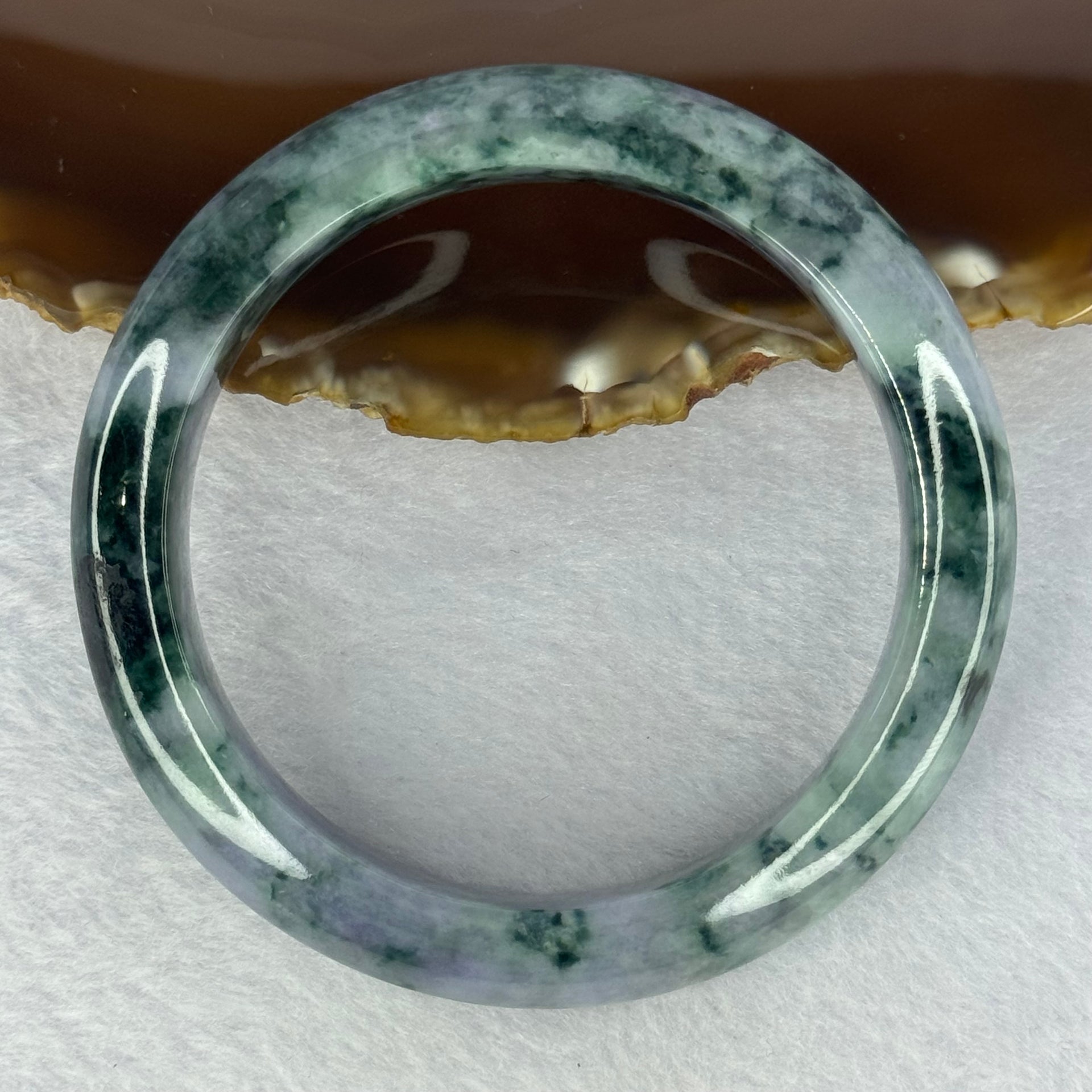 Type A Deep Lavender and Dark Green Piao Hua Jadeite Bangle 69.66g Internal Diameter 57.8mm 13.4 by 9.2mm (Very Slight External Rough) - Huangs Jadeite and Jewelry Pte Ltd