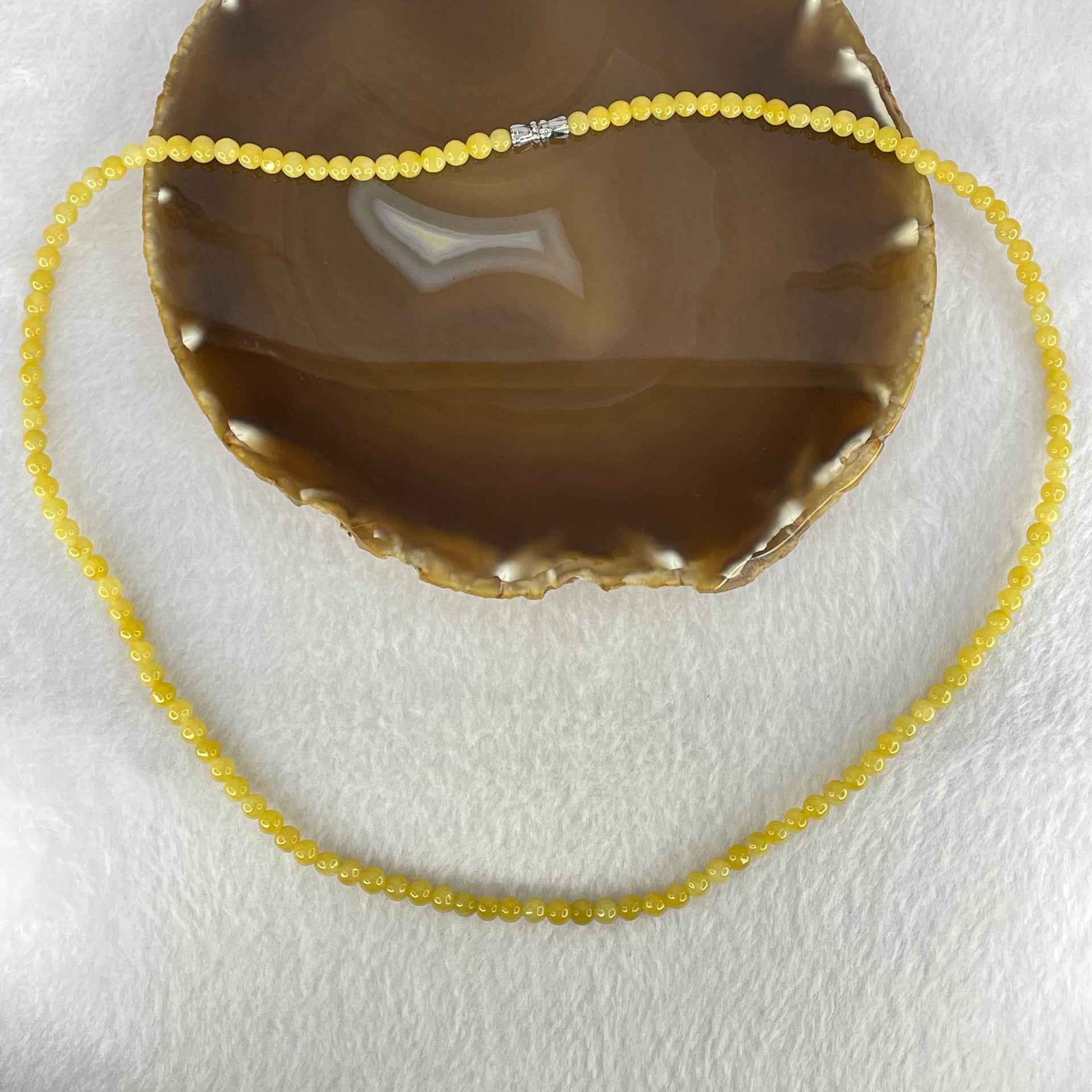 Type A Yellow Jadeite Beads Necklace 26.45g 60cm 5.2mm 124 Beads (Burned) - Huangs Jadeite and Jewelry Pte Ltd