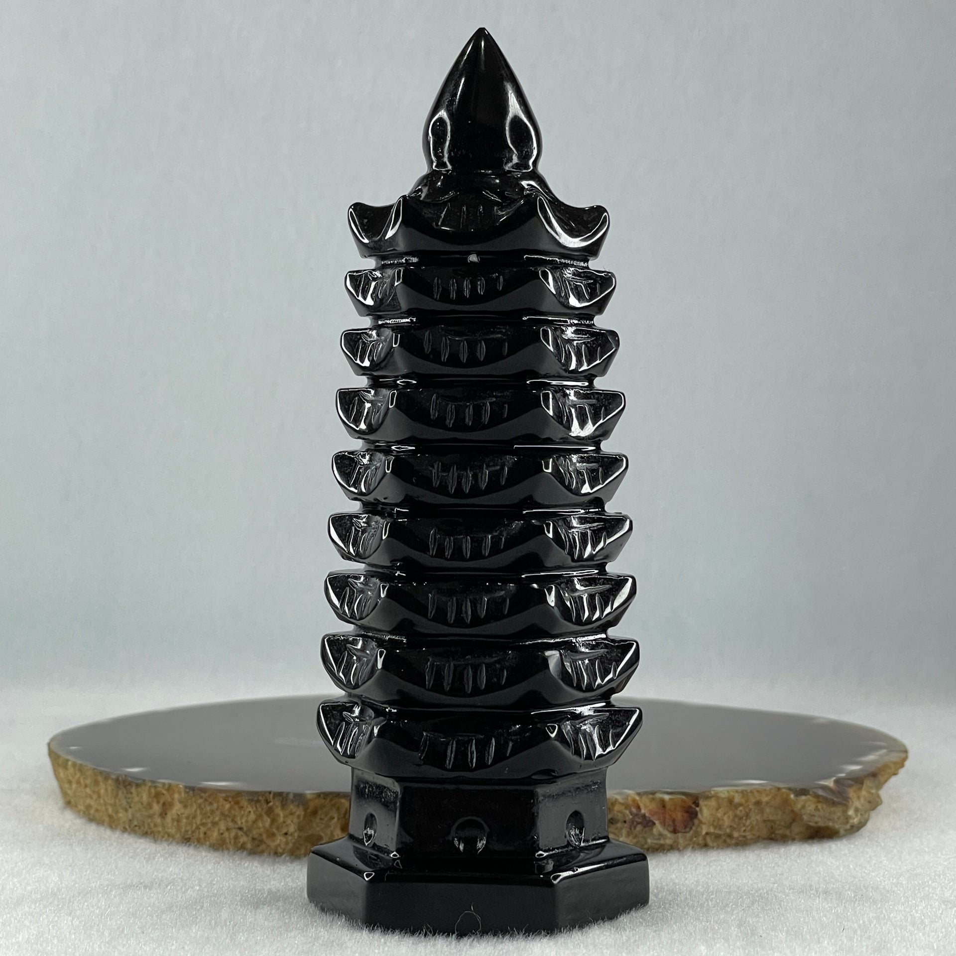 Black Obsidian Pagoda Display 289.4g 49.0 by 45.0 by 129.0mm - Huangs Jadeite and Jewelry Pte Ltd