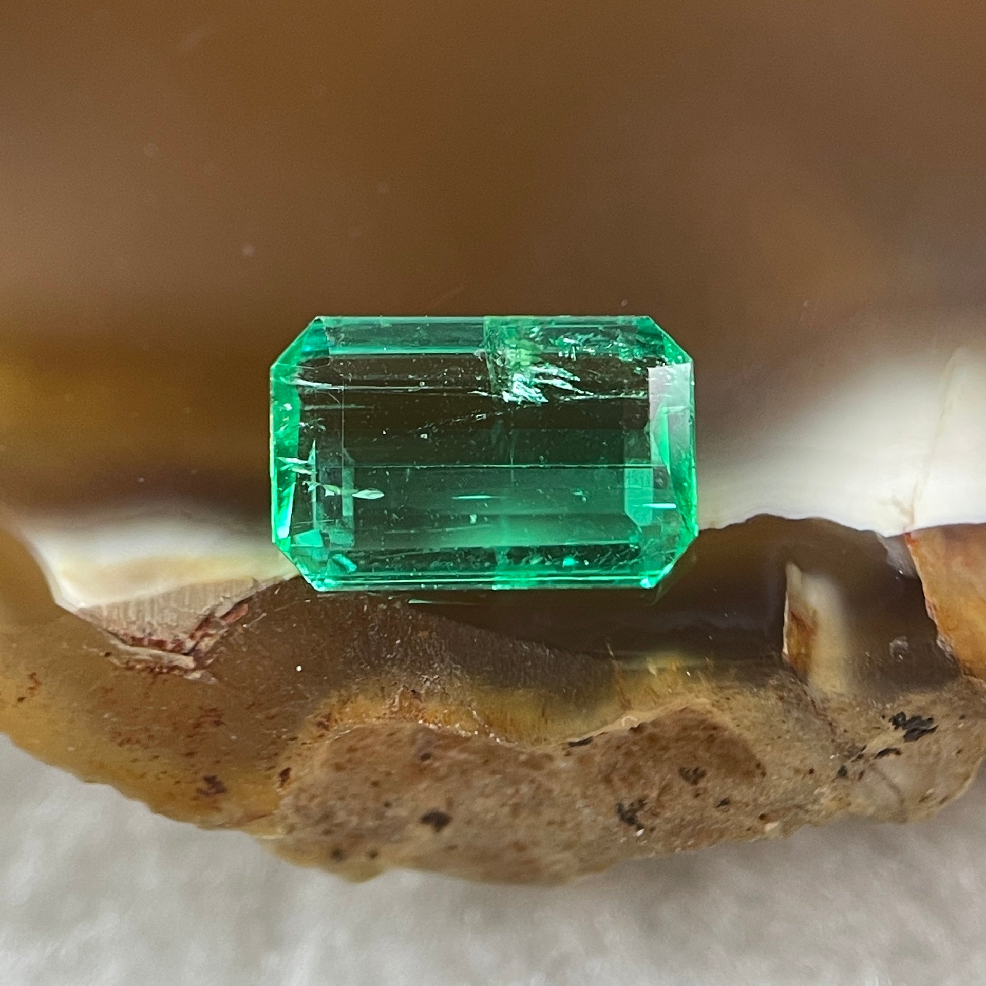 Natural Colombia Vivid Green Emerald (Beryl) Cut-Cornered Rectangular Step cut 0.93ct 8.4 by 5.5 by 2.3mm - Huangs Jadeite and Jewelry Pte Ltd