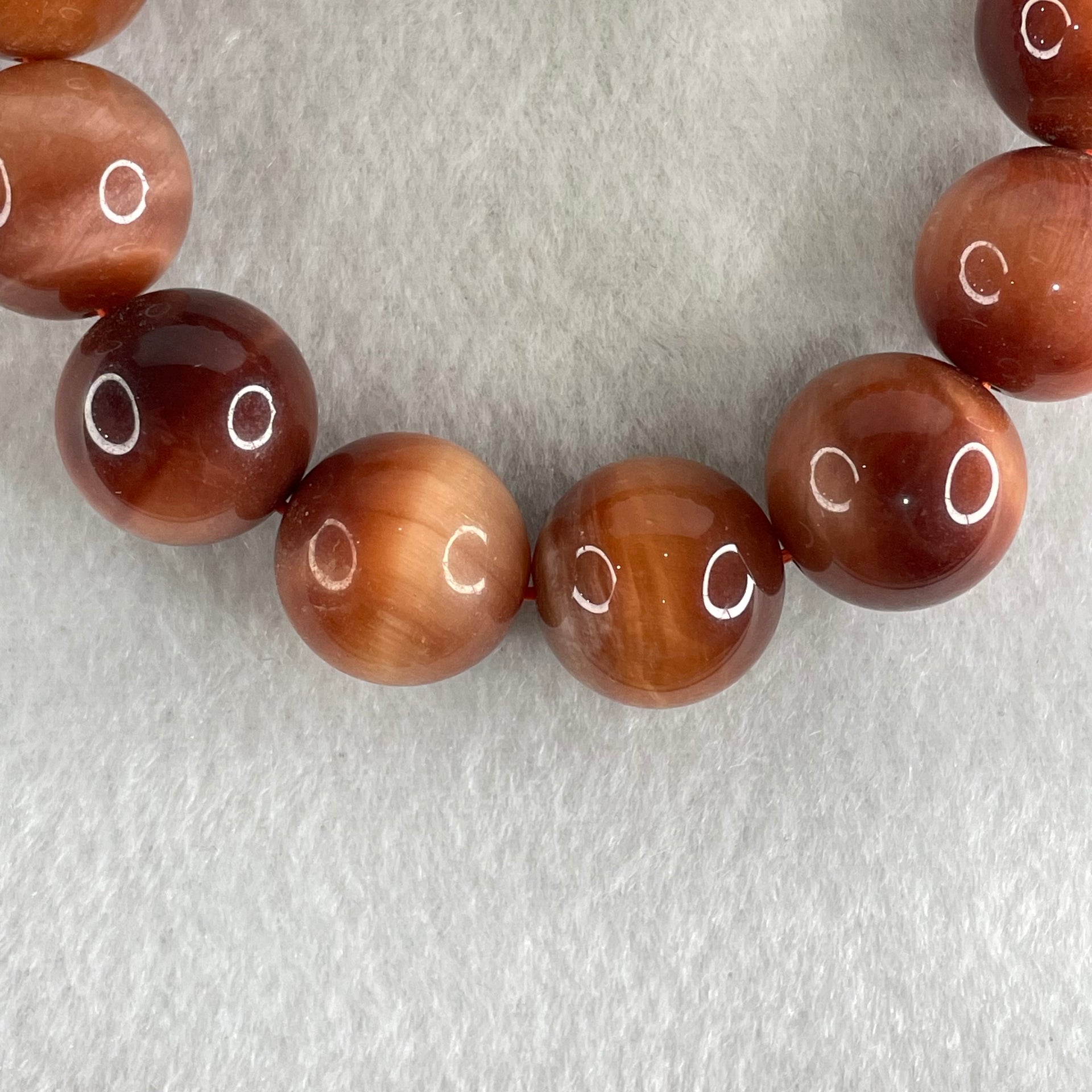 Natural Red Tiger's Eye Quartz Beads Bracelet 82.05g 17.5cm 16.4mm 14 Beads - Huangs Jadeite and Jewelry Pte Ltd