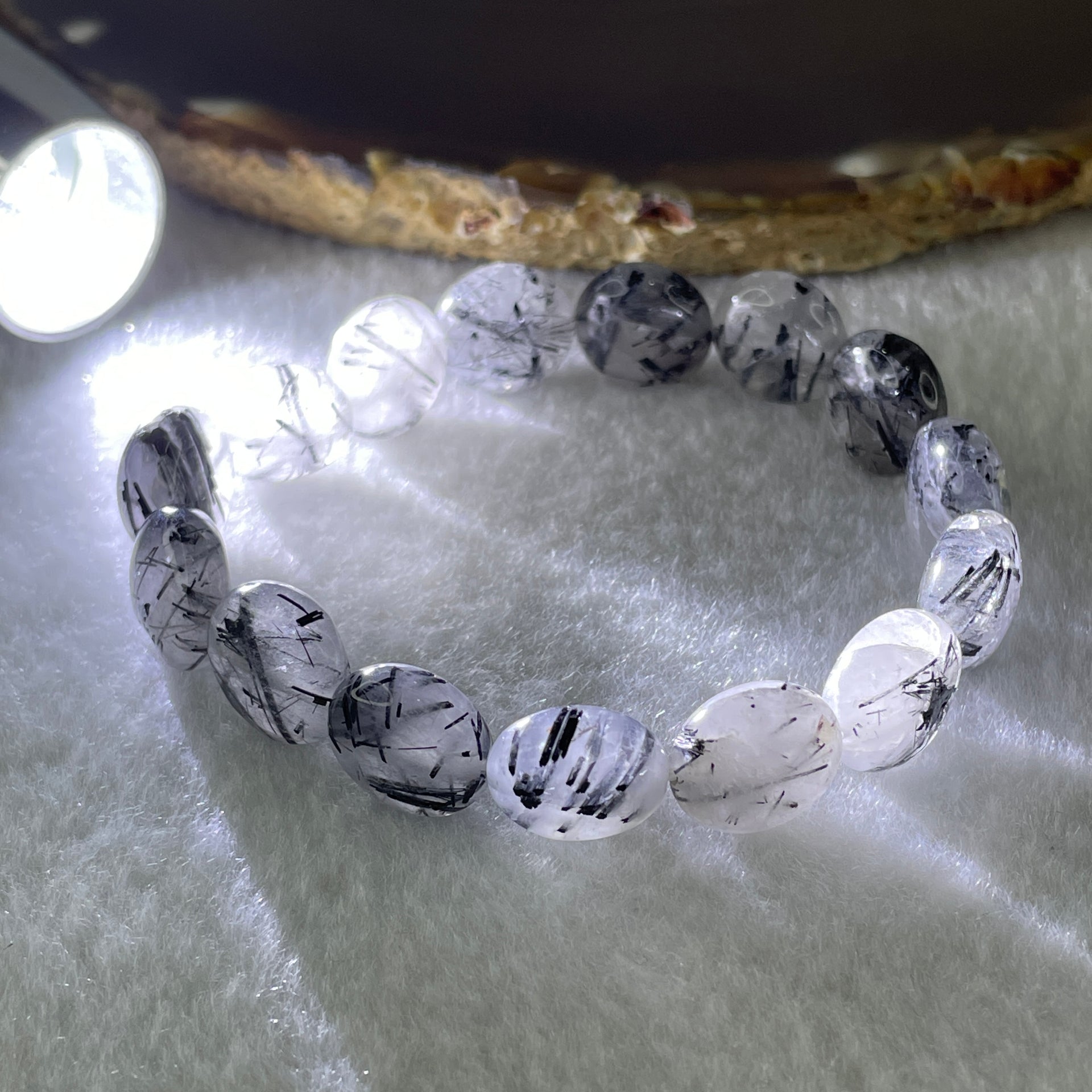 Natural Black Tourmaline Round Beads Bracelet 20.18g 15cm 12.0mm 15Beads - Huangs Jadeite and Jewelry Pte Ltd