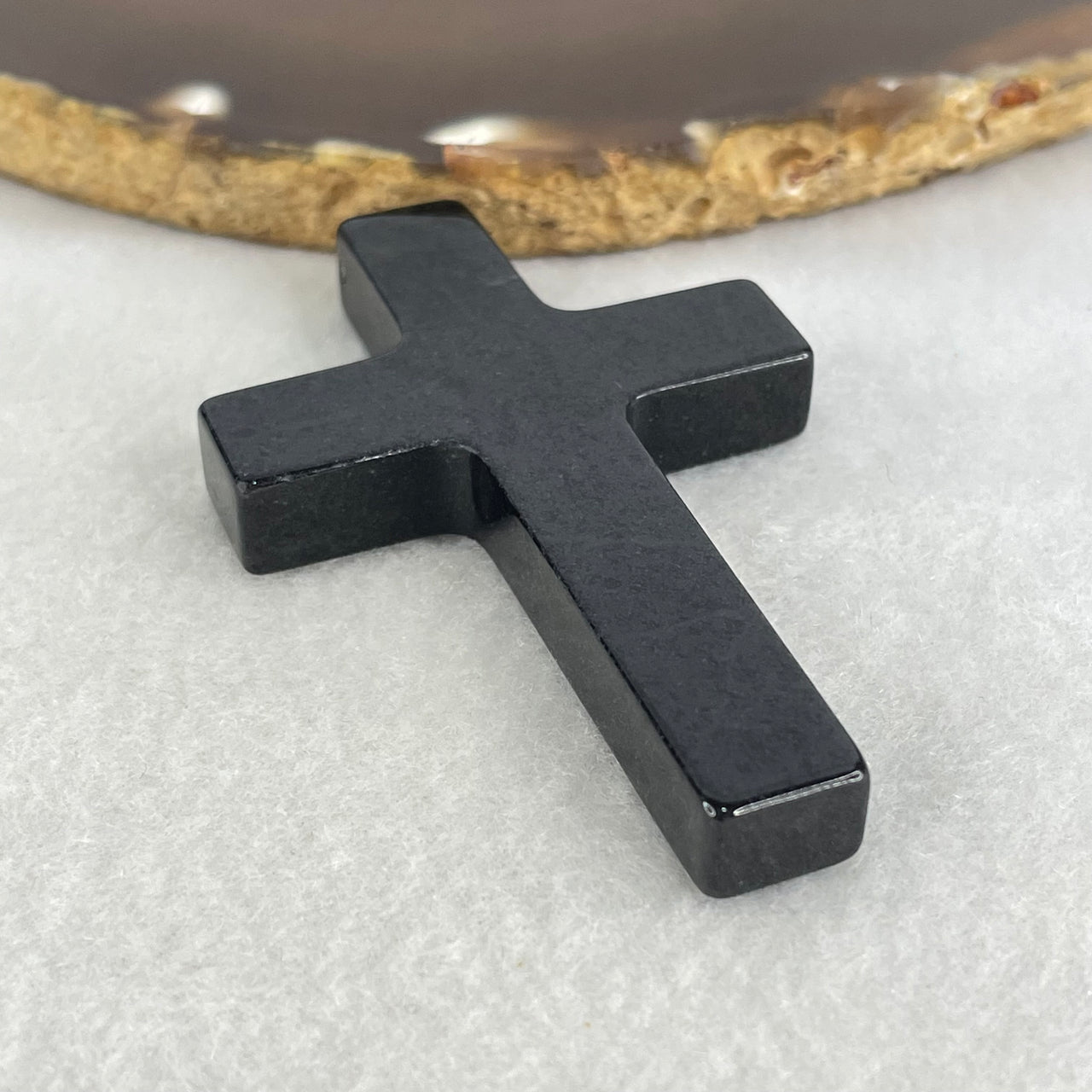 Type A Opaque Black Jadeite Cross Pendant 27.17g 64.5 by 41.3 by 8.1mm - Huangs Jadeite and Jewelry Pte Ltd